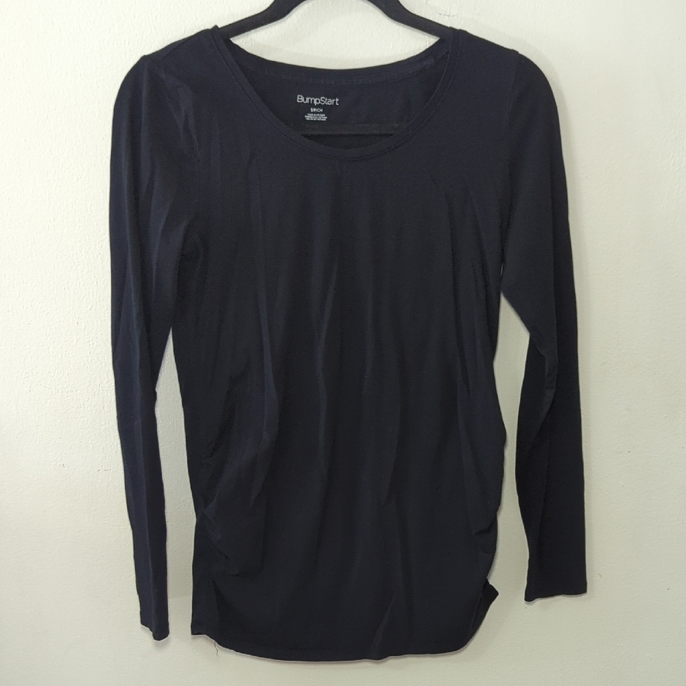 BumpStart Long Sleeve Maternity Tee Black Stretchy Ruched Sides Women's Size S
